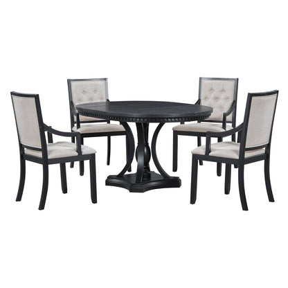 TREXM Retro 5 - piece Dining Set Extendable Round Table and 4 Chairs for Kitchen Dining Room(BLACK OAK) - 1st Choice Furniture Direct