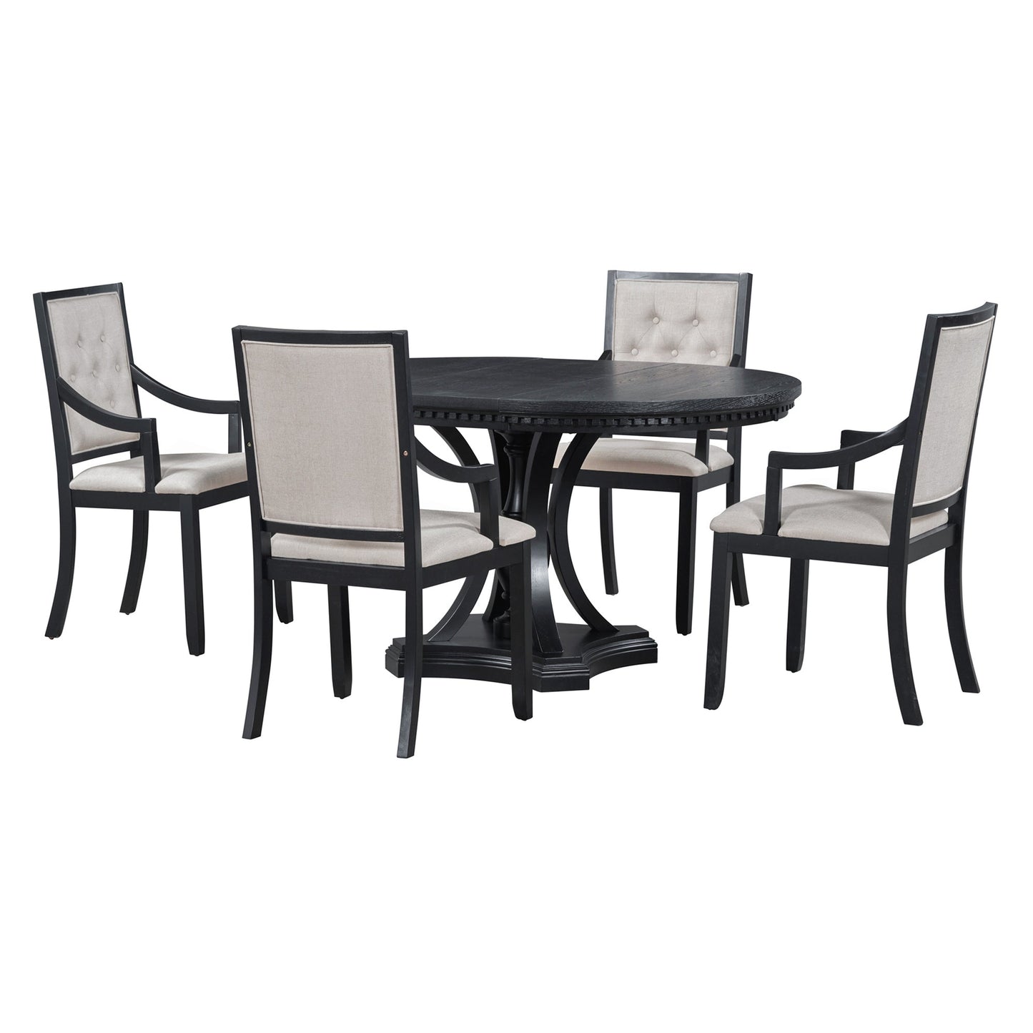 TREXM Retro 5 - piece Dining Set Extendable Round Table and 4 Chairs for Kitchen Dining Room(BLACK OAK) - 1st Choice Furniture Direct
