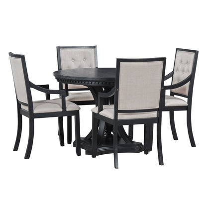 TREXM Retro 5 - piece Dining Set Extendable Round Table and 4 Chairs for Kitchen Dining Room(BLACK OAK) - 1st Choice Furniture Direct
