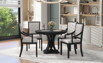 TREXM Retro 5 - piece Dining Set Extendable Round Table and 4 Chairs for Kitchen Dining Room(BLACK OAK) - 1st Choice Furniture Direct