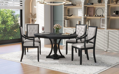 TREXM Retro 5 - piece Dining Set Extendable Round Table and 4 Chairs for Kitchen Dining Room(BLACK OAK) - 1st Choice Furniture Direct