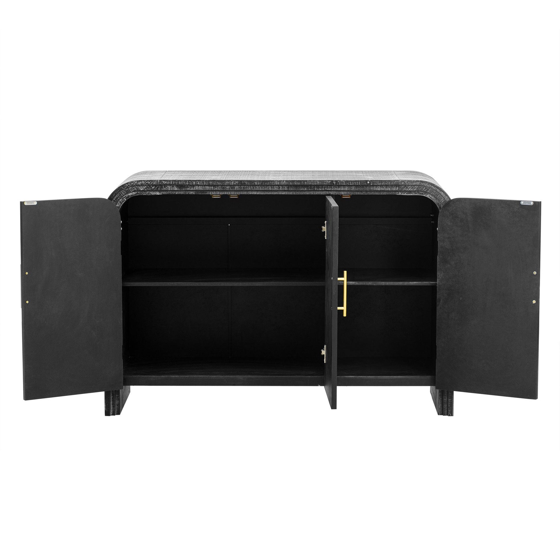 TREXM Retro Minimalist Curved Sideboard with Gold Handles and Adjustable Dividers for Living Room or Dining Room (Antique Black) - 1st Choice Furniture Direct