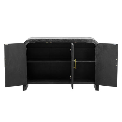 TREXM Retro Minimalist Curved Sideboard with Gold Handles and Adjustable Dividers for Living Room or Dining Room (Antique Black) - 1st Choice Furniture Direct