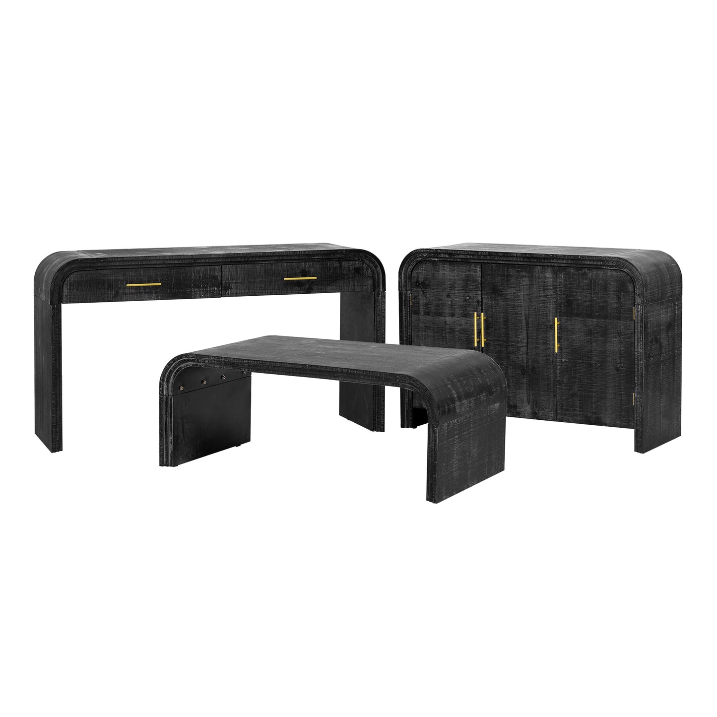 TREXM Retro Minimalist Curved Sideboard with Gold Handles and Adjustable Dividers for Living Room or Dining Room (Antique Black) - 1st Choice Furniture Direct