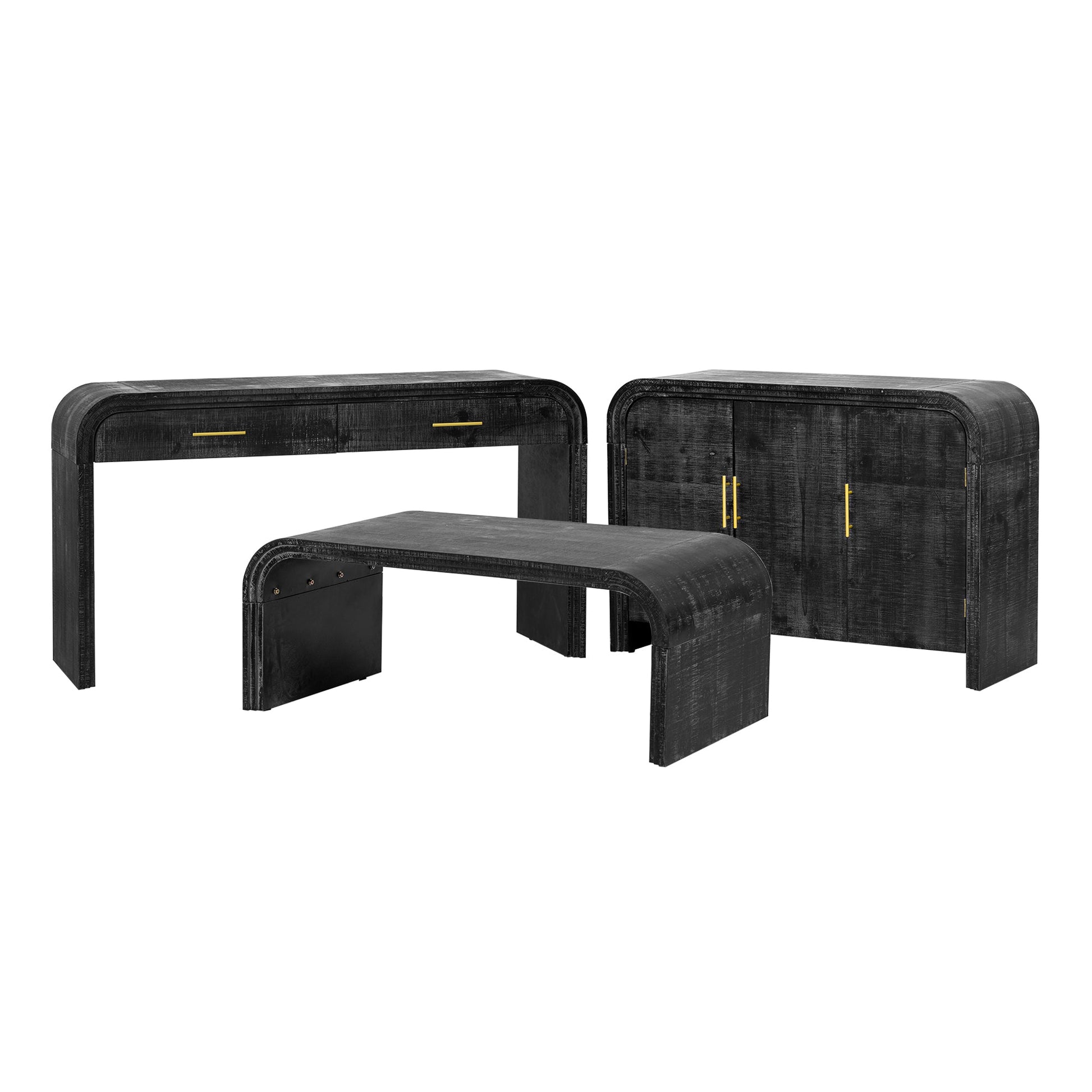 TREXM Retro Minimalist Curved Sideboard with Gold Handles and Adjustable Dividers for Living Room or Dining Room (Antique Black) - 1st Choice Furniture Direct