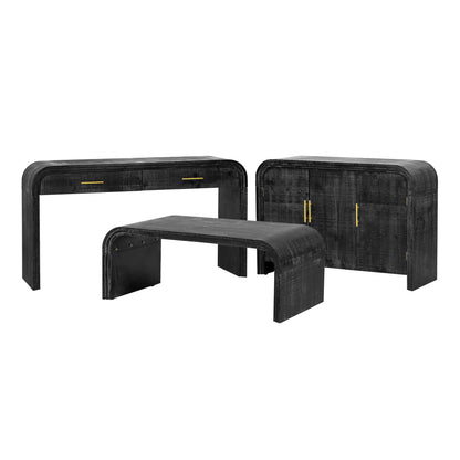 TREXM Retro Minimalist Curved Sideboard with Gold Handles and Adjustable Dividers for Living Room or Dining Room (Antique Black) - 1st Choice Furniture Direct