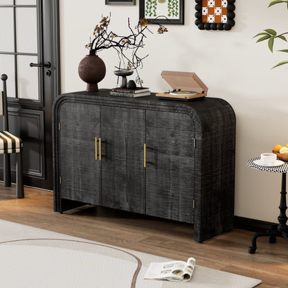 TREXM Retro Minimalist Curved Sideboard with Gold Handles and Adjustable Dividers for Living Room or Dining Room (Antique Black) - 1st Choice Furniture Direct