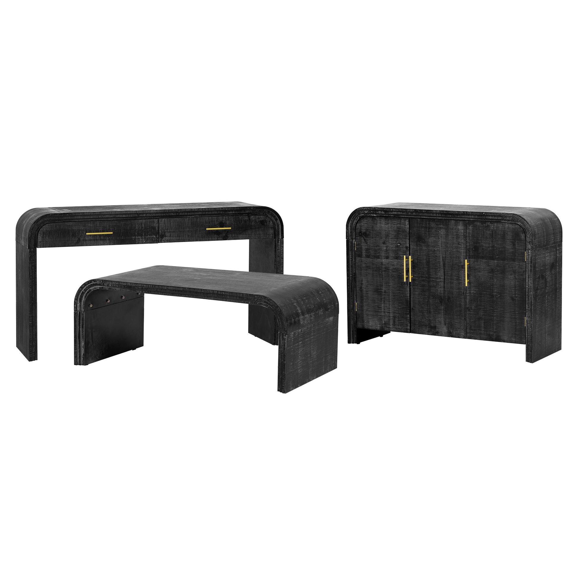 TREXM Retro Minimalist Curved Sideboard with Gold Handles and Adjustable Dividers for Living Room or Dining Room (Antique Black) - 1st Choice Furniture Direct