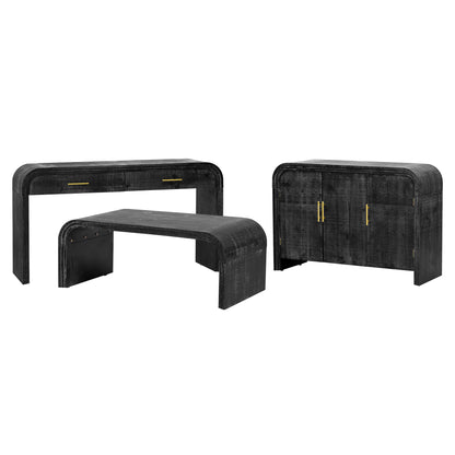 TREXM Retro Minimalist Curved Sideboard with Gold Handles and Adjustable Dividers for Living Room or Dining Room (Antique Black) - 1st Choice Furniture Direct