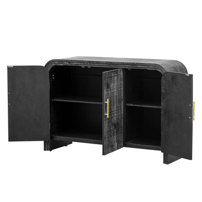TREXM Retro Minimalist Curved Sideboard with Gold Handles and Adjustable Dividers for Living Room or Dining Room (Antique Black) - 1st Choice Furniture Direct