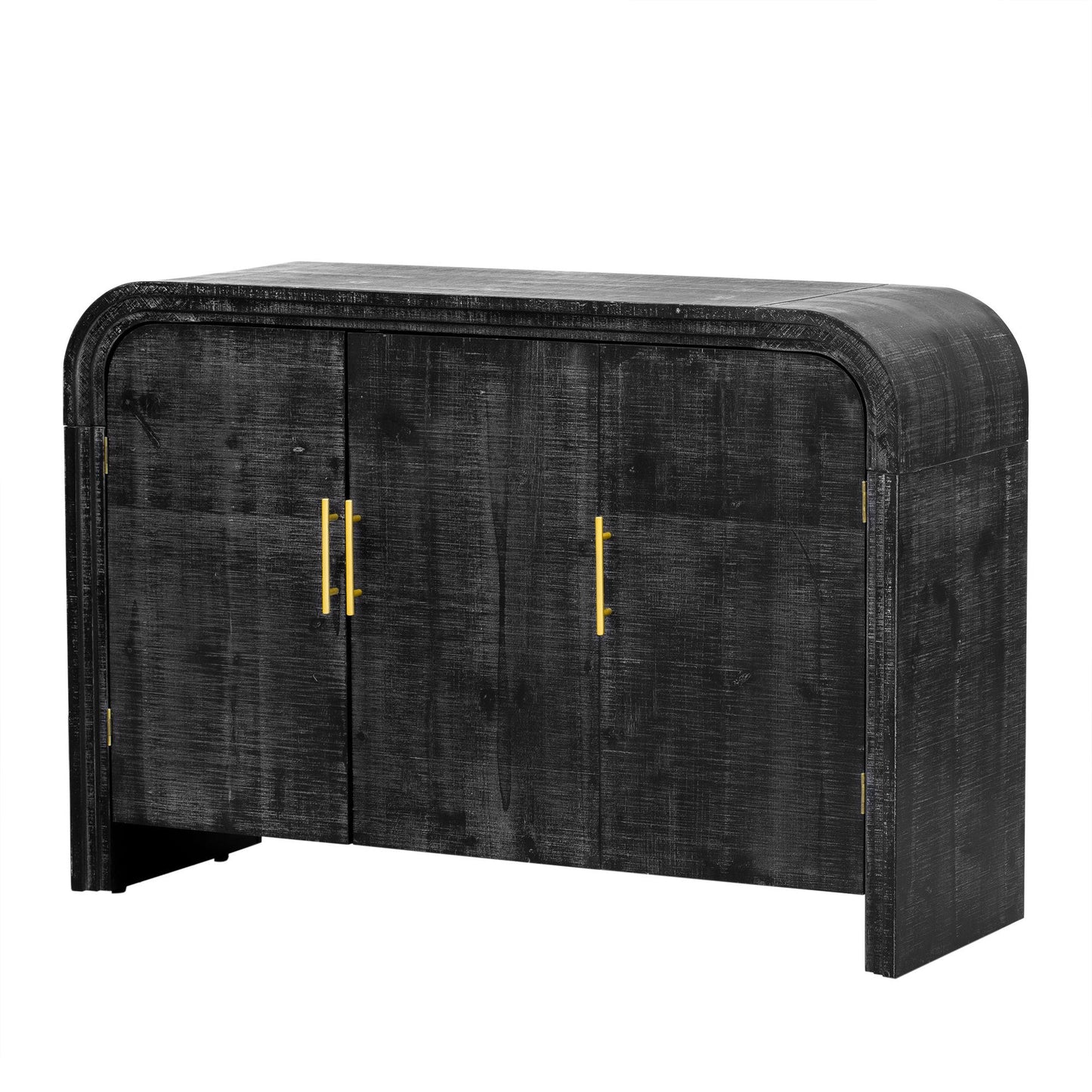 TREXM Retro Minimalist Curved Sideboard with Gold Handles and Adjustable Dividers for Living Room or Dining Room (Antique Black) - 1st Choice Furniture Direct