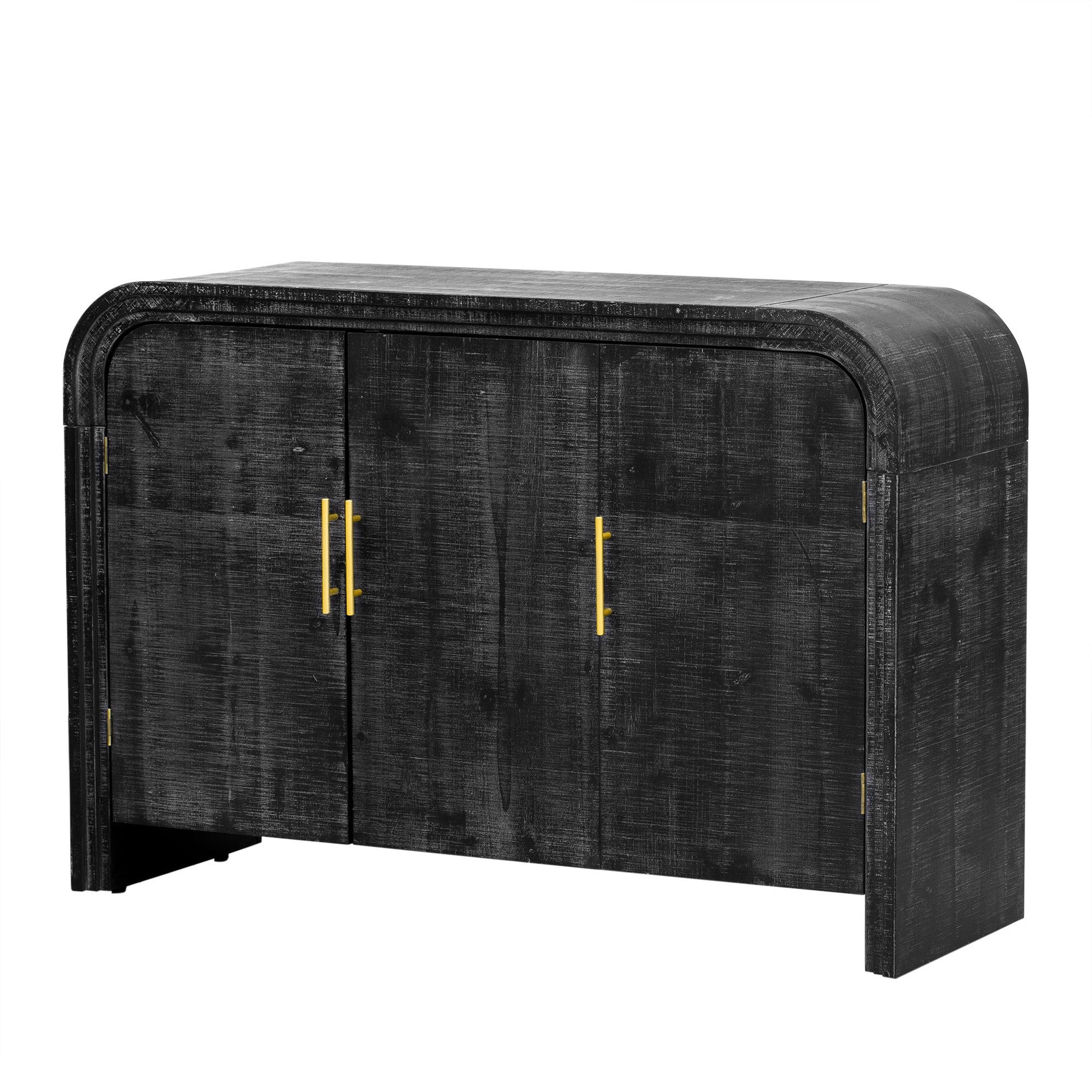 TREXM Retro Minimalist Curved Sideboard with Gold Handles and Adjustable Dividers for Living Room or Dining Room (Antique Black) - 1st Choice Furniture Direct