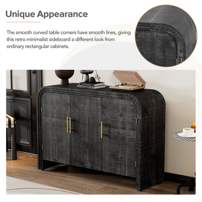 TREXM Retro Minimalist Curved Sideboard with Gold Handles and Adjustable Dividers for Living Room or Dining Room (Antique Black) - 1st Choice Furniture Direct