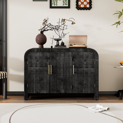 TREXM Retro Minimalist Curved Sideboard with Gold Handles and Adjustable Dividers for Living Room or Dining Room (Antique Black) - 1st Choice Furniture Direct