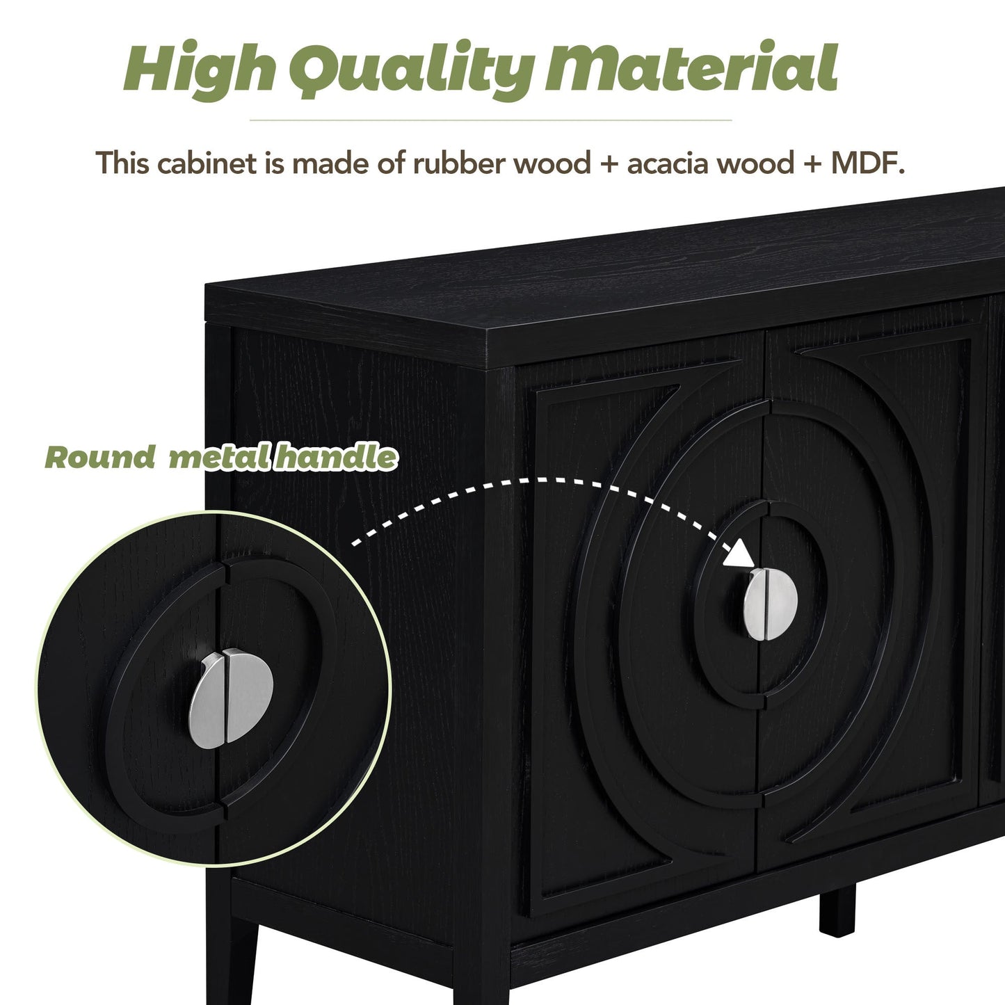 TREXM Retro Sideboard door with Circular Groove Design Round Metal Door Handle for Entrance, Dinning Room, Living Room (Black) - 1st Choice Furniture Direct