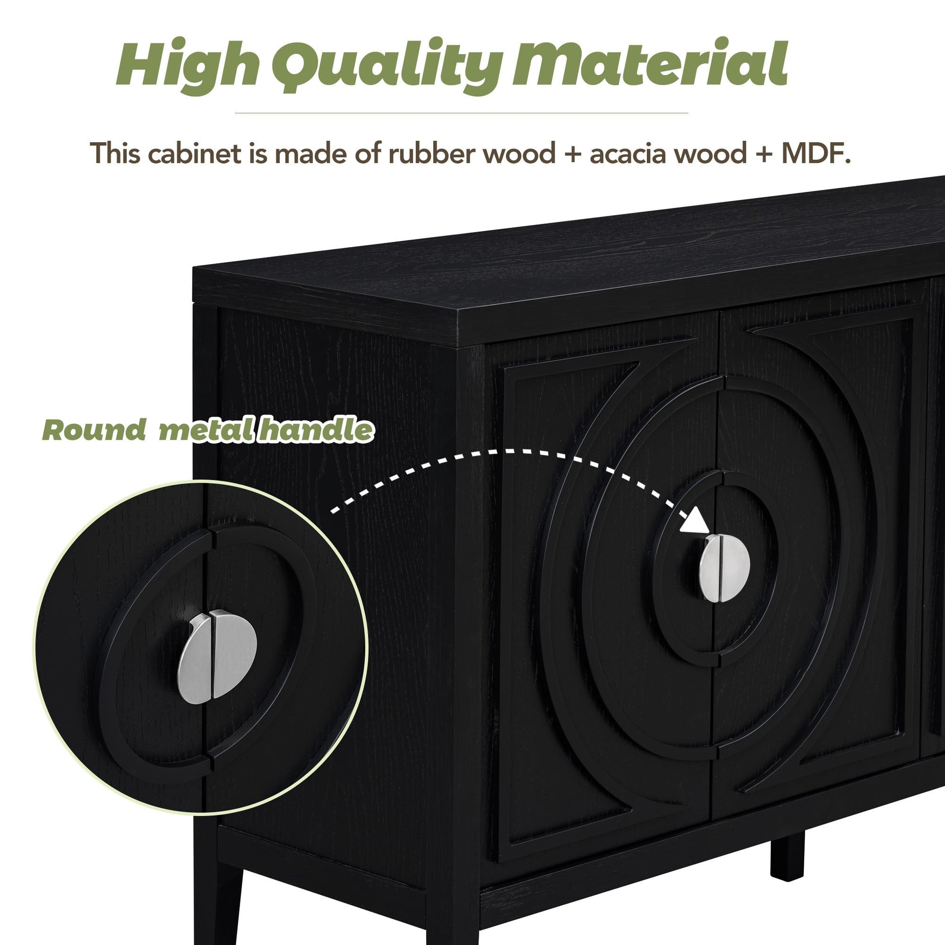 TREXM Retro Sideboard door with Circular Groove Design Round Metal Door Handle for Entrance, Dinning Room, Living Room (Black) - 1st Choice Furniture Direct
