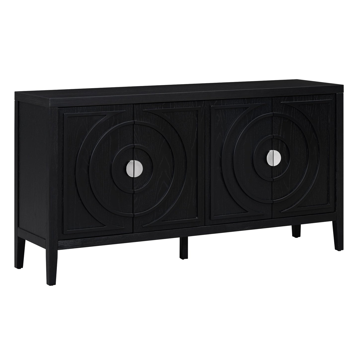 TREXM Retro Sideboard door with Circular Groove Design Round Metal Door Handle for Entrance, Dinning Room, Living Room (Black) - 1st Choice Furniture Direct