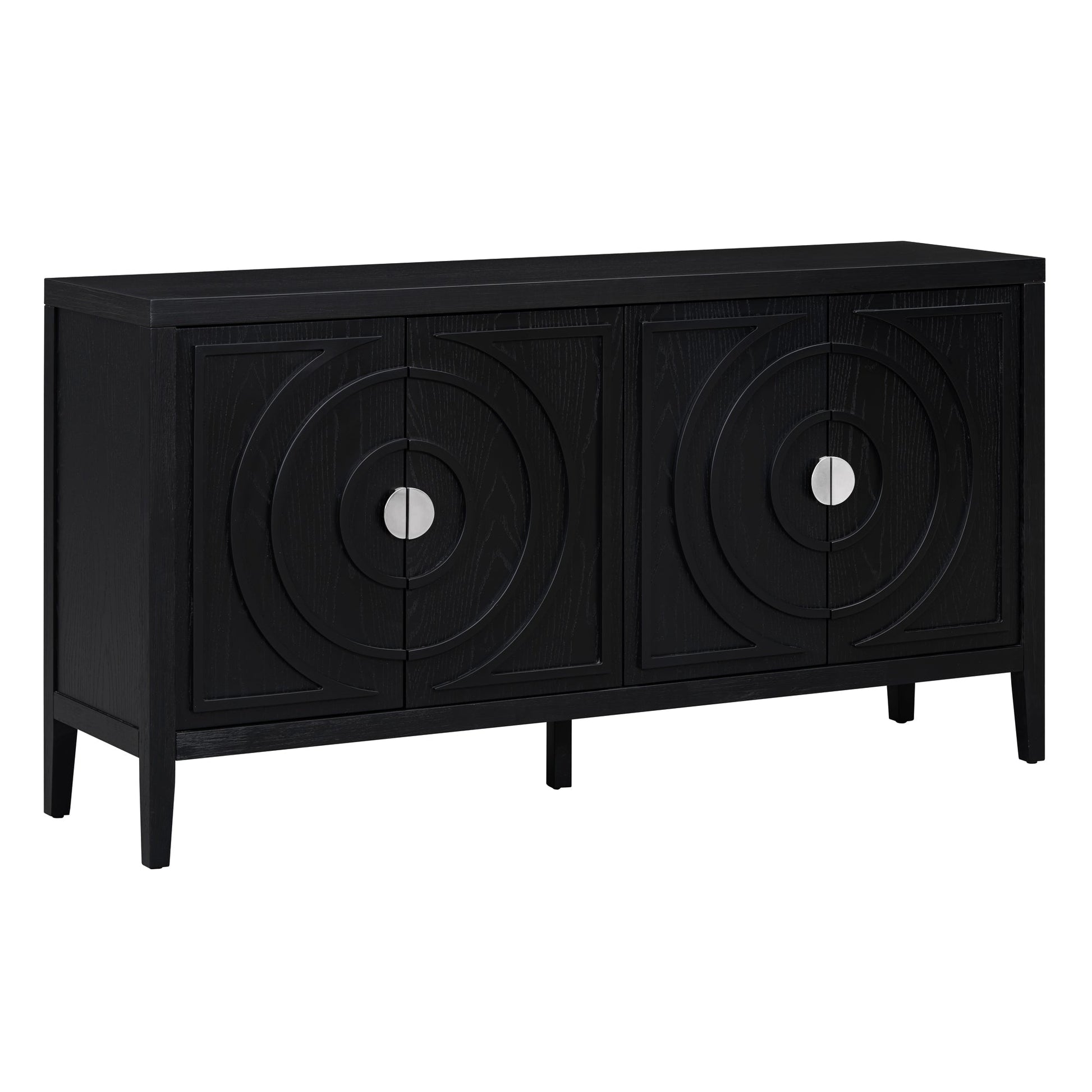 TREXM Retro Sideboard door with Circular Groove Design Round Metal Door Handle for Entrance, Dinning Room, Living Room (Black) - 1st Choice Furniture Direct