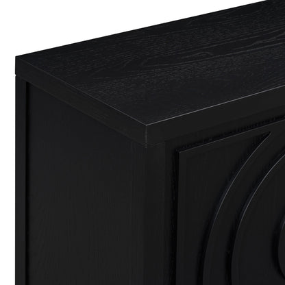 TREXM Retro Sideboard door with Circular Groove Design Round Metal Door Handle for Entrance, Dinning Room, Living Room (Black) - 1st Choice Furniture Direct