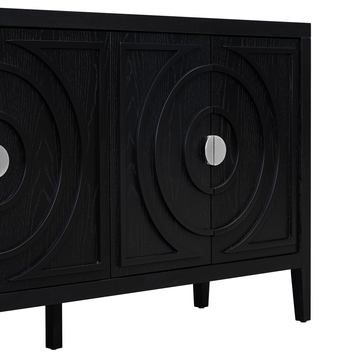 TREXM Retro Sideboard door with Circular Groove Design Round Metal Door Handle for Entrance, Dinning Room, Living Room (Black) - 1st Choice Furniture Direct