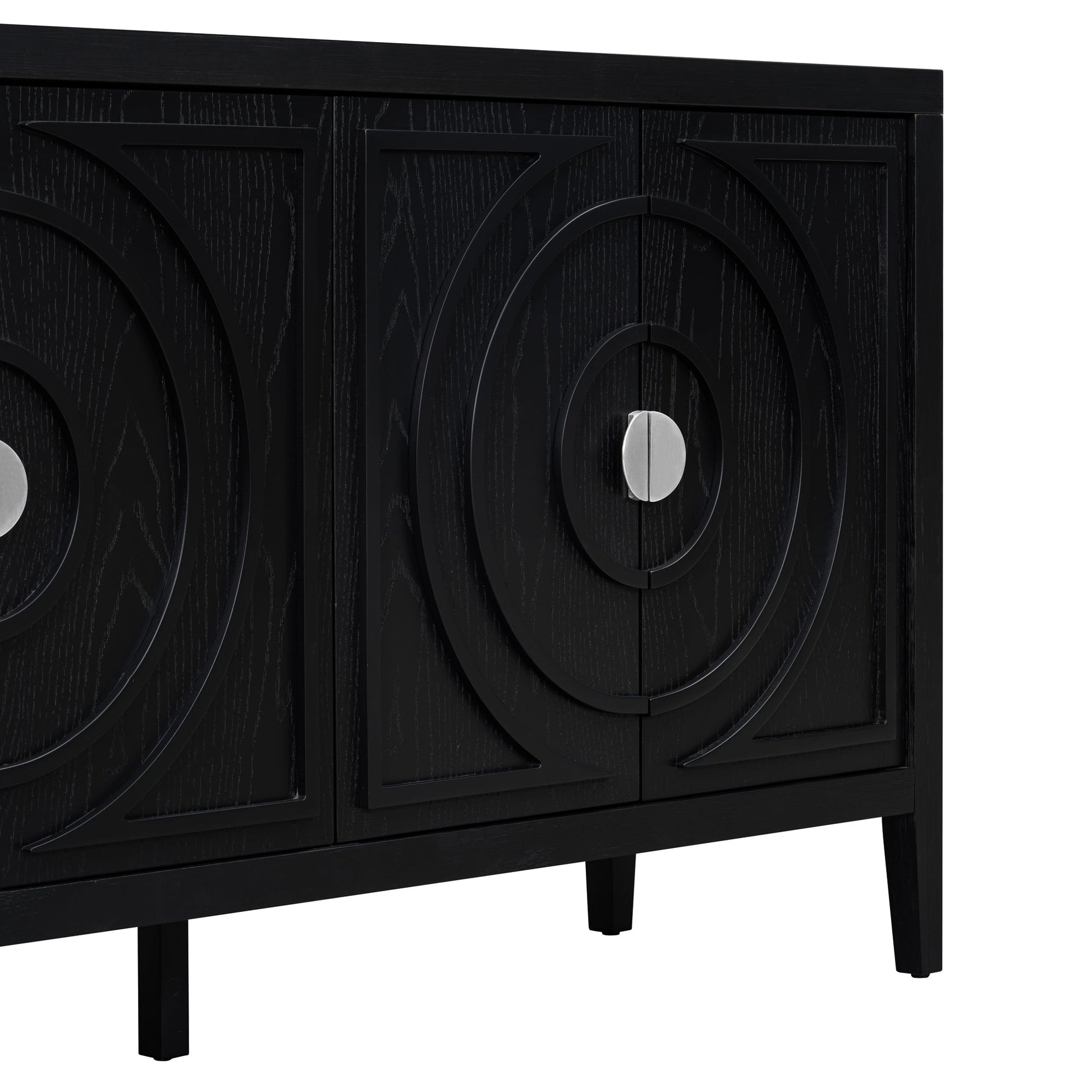 TREXM Retro Sideboard door with Circular Groove Design Round Metal Door Handle for Entrance, Dinning Room, Living Room (Black) - 1st Choice Furniture Direct