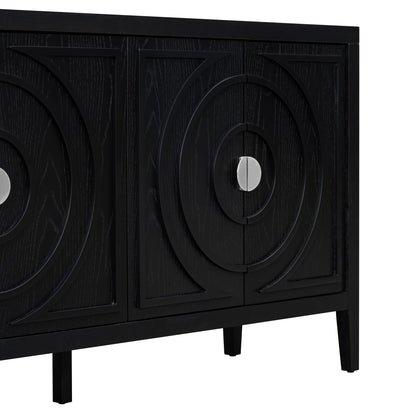 TREXM Retro Sideboard door with Circular Groove Design Round Metal Door Handle for Entrance, Dinning Room, Living Room (Black) - 1st Choice Furniture Direct