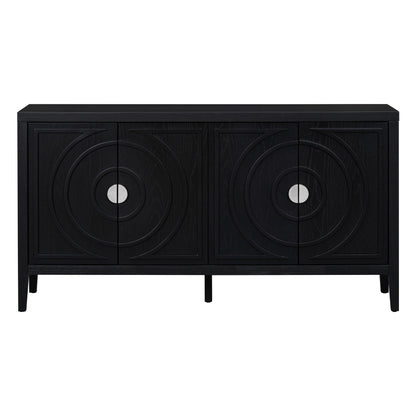 TREXM Retro Sideboard door with Circular Groove Design Round Metal Door Handle for Entrance, Dinning Room, Living Room (Black) - 1st Choice Furniture Direct