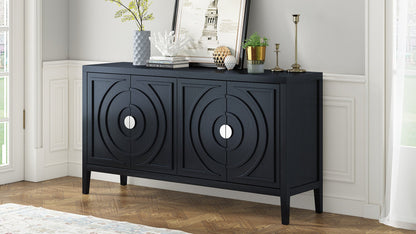 TREXM Retro Sideboard door with Circular Groove Design Round Metal Door Handle for Entrance, Dinning Room, Living Room (Black) - 1st Choice Furniture Direct