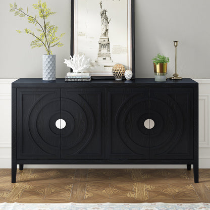 TREXM Retro Sideboard door with Circular Groove Design Round Metal Door Handle for Entrance, Dinning Room, Living Room (Black) - 1st Choice Furniture Direct