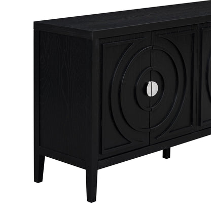 TREXM Retro Sideboard door with Circular Groove Design Round Metal Door Handle for Entrance, Dinning Room, Living Room (Black) - 1st Choice Furniture Direct