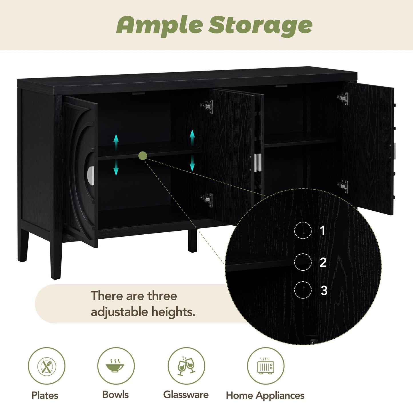 TREXM Retro Sideboard door with Circular Groove Design Round Metal Door Handle for Entrance, Dinning Room, Living Room (Black) - 1st Choice Furniture Direct