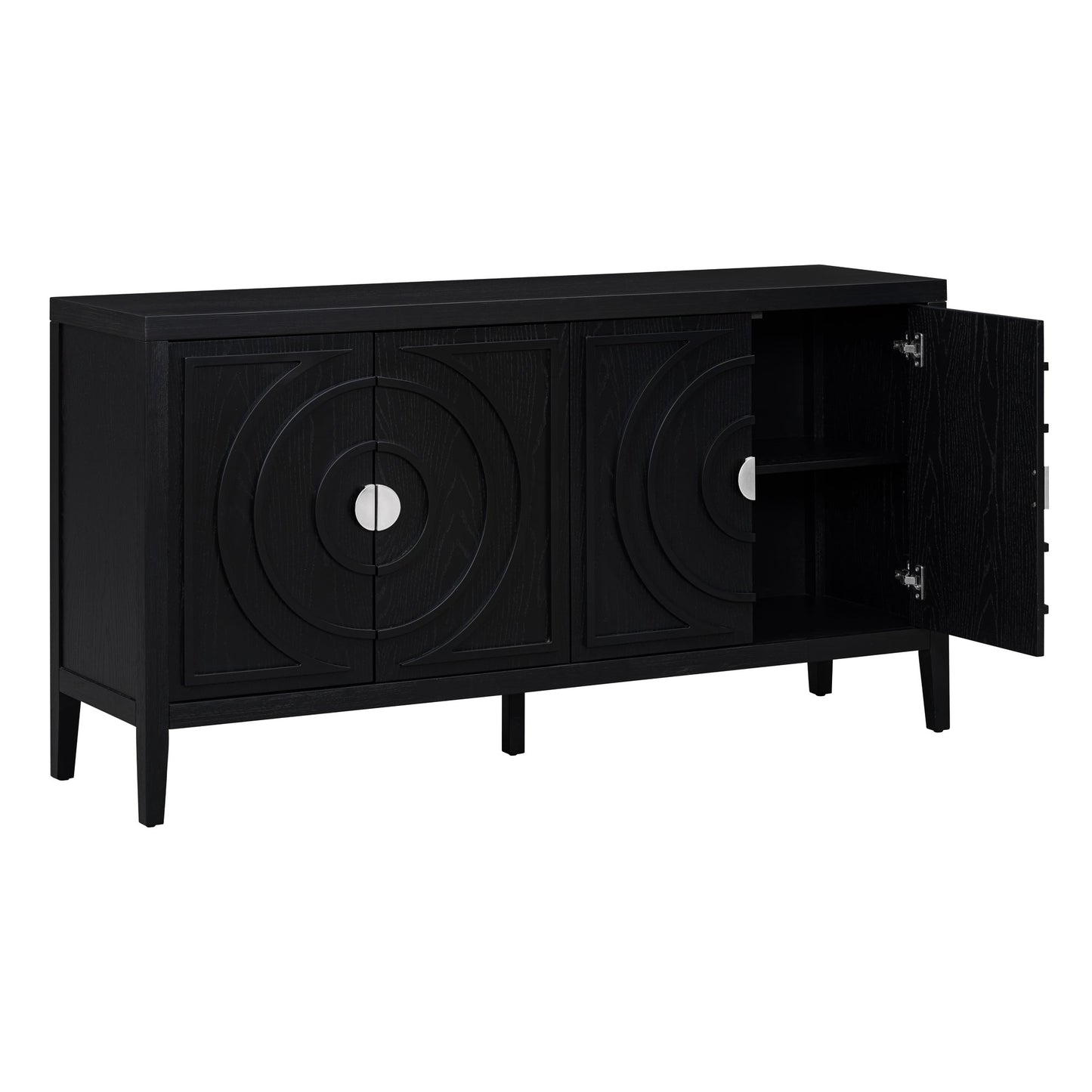 TREXM Retro Sideboard door with Circular Groove Design Round Metal Door Handle for Entrance, Dinning Room, Living Room (Black) - 1st Choice Furniture Direct