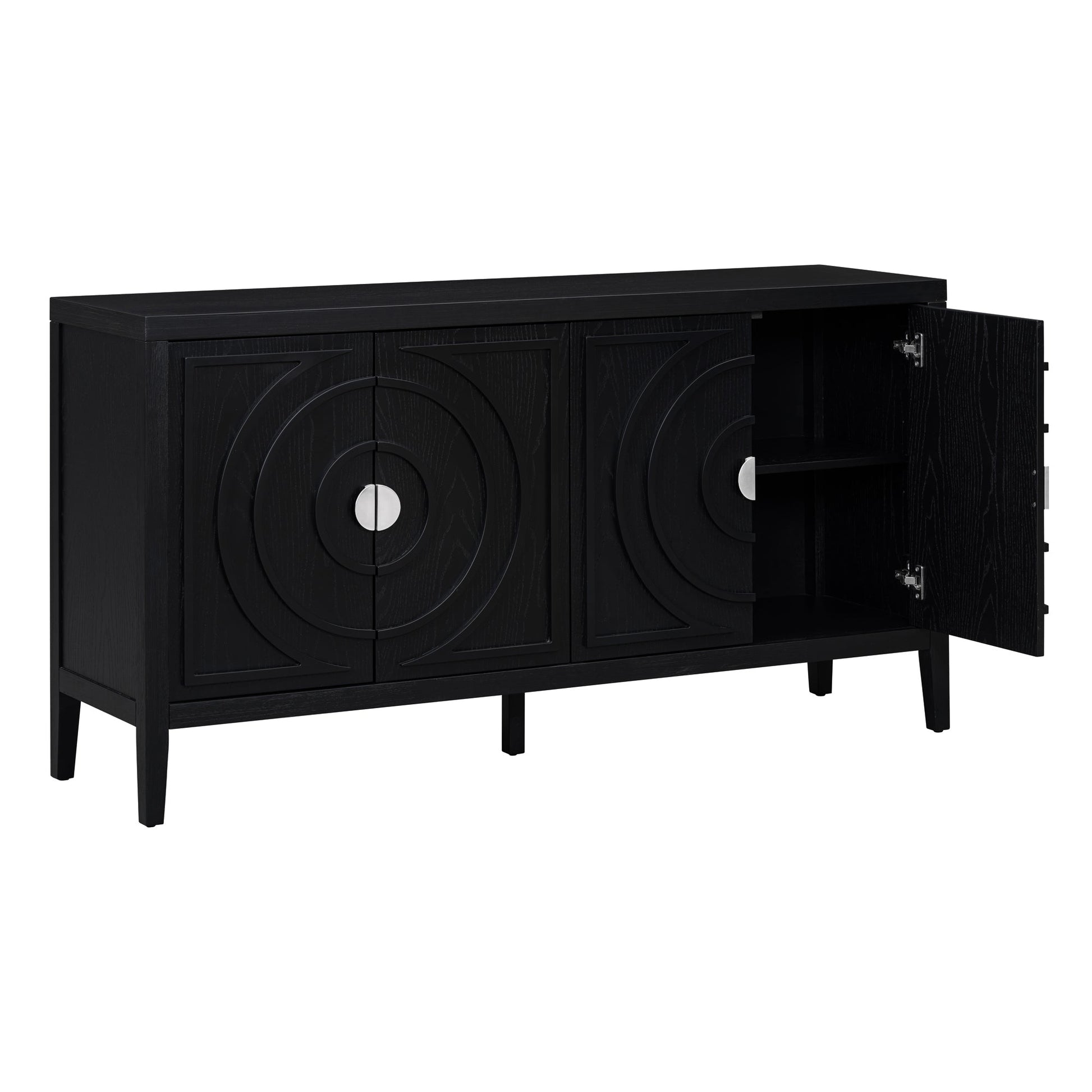 TREXM Retro Sideboard door with Circular Groove Design Round Metal Door Handle for Entrance, Dinning Room, Living Room (Black) - 1st Choice Furniture Direct