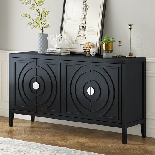 TREXM Retro Sideboard door with Circular Groove Design Round Metal Door Handle for Entrance, Dinning Room, Living Room (Black) - 1st Choice Furniture Direct