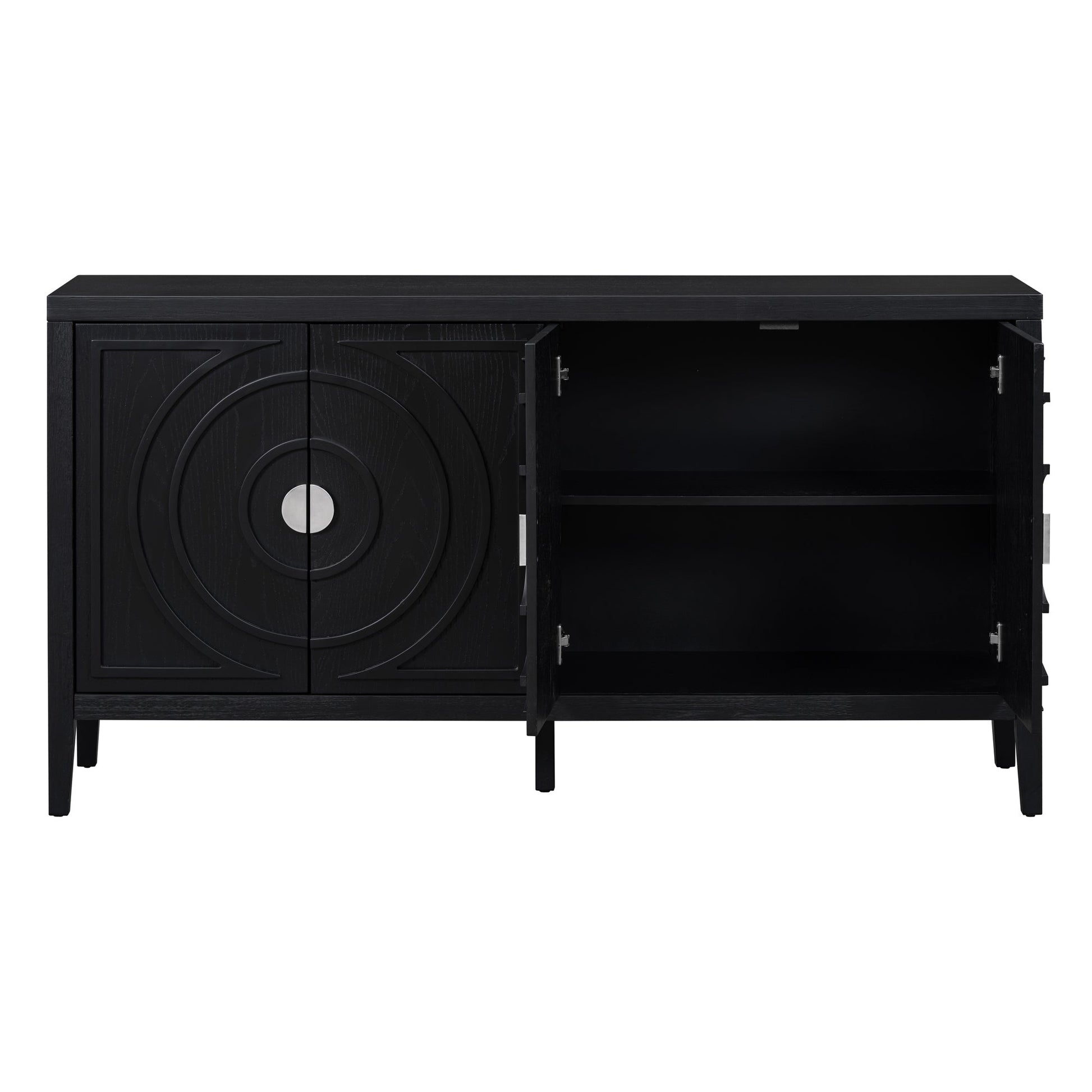 TREXM Retro Sideboard door with Circular Groove Design Round Metal Door Handle for Entrance, Dinning Room, Living Room (Black) - 1st Choice Furniture Direct