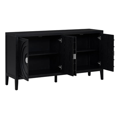 TREXM Retro Sideboard door with Circular Groove Design Round Metal Door Handle for Entrance, Dinning Room, Living Room (Black) - 1st Choice Furniture Direct