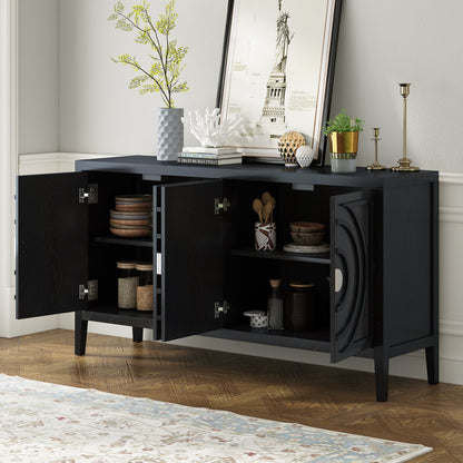 TREXM Retro Sideboard door with Circular Groove Design Round Metal Door Handle for Entrance, Dinning Room, Living Room (Black) - 1st Choice Furniture Direct