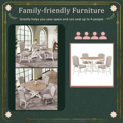 TREXM Retro Style Dining Chair Set with 4 Upholstered Chairs for Dining Room and Living Room (Oak Natural Wood + Off White) - 1st Choice Furniture Direct