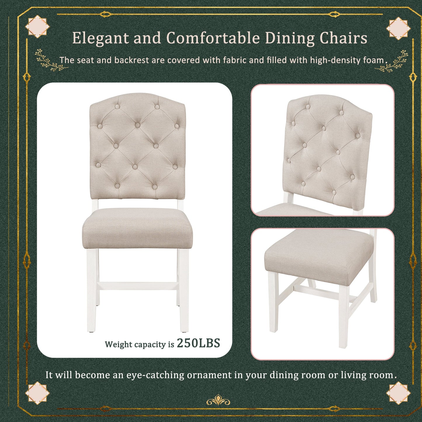 TREXM Retro Style Dining Chair Set with 4 Upholstered Chairs for Dining Room and Living Room (Oak Natural Wood + Off White) - 1st Choice Furniture Direct