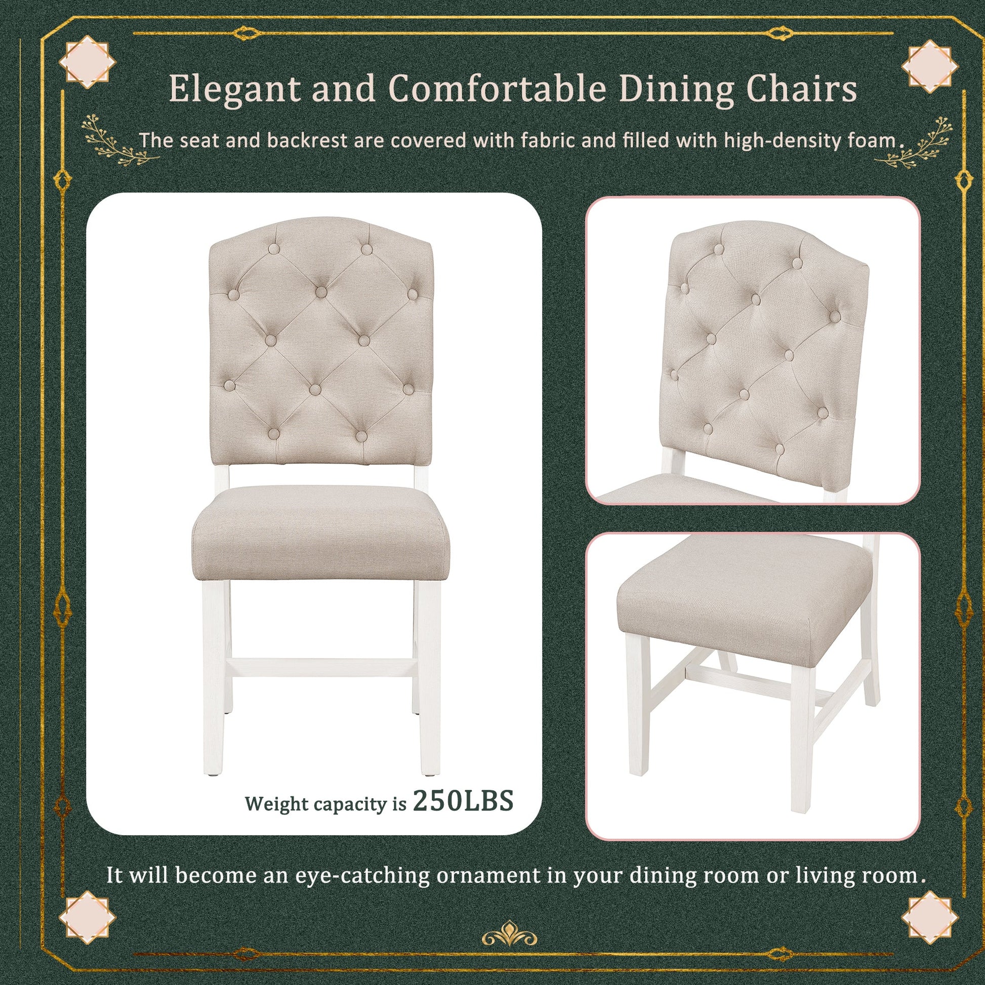 TREXM Retro Style Dining Chair Set with 4 Upholstered Chairs for Dining Room and Living Room (Oak Natural Wood + Off White) - 1st Choice Furniture Direct