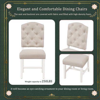 TREXM Retro Style Dining Chair Set with 4 Upholstered Chairs for Dining Room and Living Room (Oak Natural Wood + Off White) - 1st Choice Furniture Direct