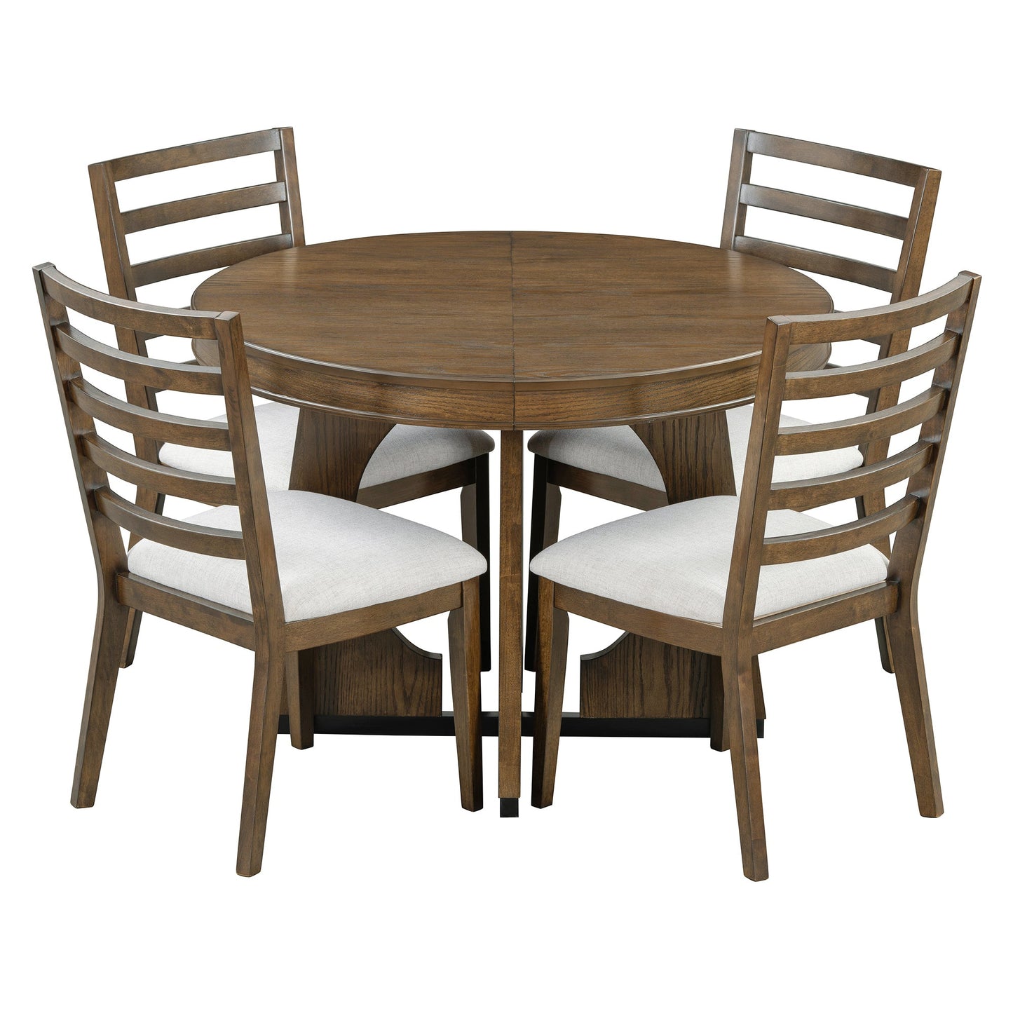 TREXM Round Dining Table for 4 with Chairs Set, Extendable Dining Table Set with 16' Removable Middle Leaf, 5 Piece Retro Dining Table Set Unique Geometric Design for Kitchen, Dining Room (Walnut) - 1st Choice Furniture Direct