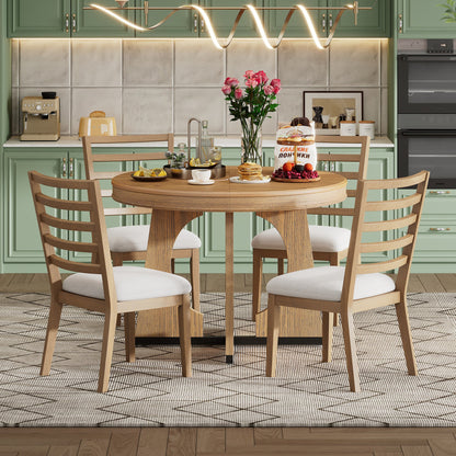 TREXM Round Dining Table for 4 with Chairs Set, Extendable Dining Table Set with 16' Removable Middle Leaf, 5 Piece Retro Dining Table Set Unique Geometric Design for Kitchen, Dining Room (Natural) - 1st Choice Furniture Direct