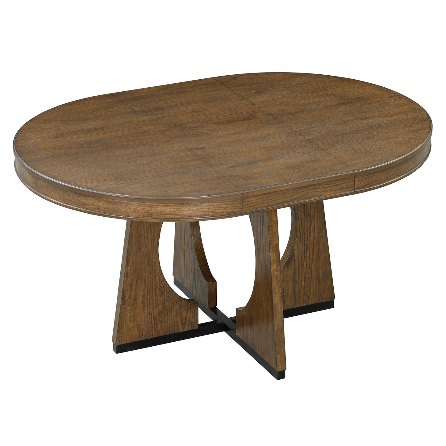TREXM Round Dining Table for 4 with Chairs Set, Extendable Dining Table Set with 16' Removable Middle Leaf, 5 Piece Retro Dining Table Set Unique Geometric Design for Kitchen, Dining Room (Walnut) - 1st Choice Furniture Direct