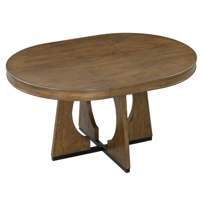 TREXM Round Dining Table for 4 with Chairs Set, Extendable Dining Table Set with 16' Removable Middle Leaf, 5 Piece Retro Dining Table Set Unique Geometric Design for Kitchen, Dining Room (Walnut) - 1st Choice Furniture Direct