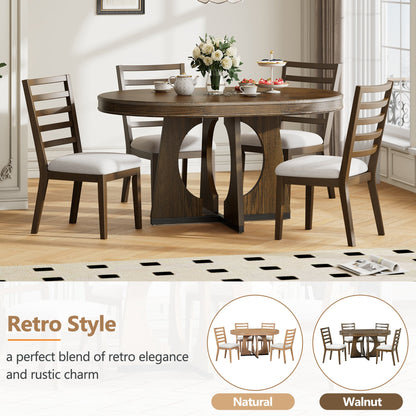TREXM Round Dining Table for 4 with Chairs Set, Extendable Dining Table Set with 16' Removable Middle Leaf, 5 Piece Retro Dining Table Set Unique Geometric Design for Kitchen, Dining Room (Walnut) - 1st Choice Furniture Direct