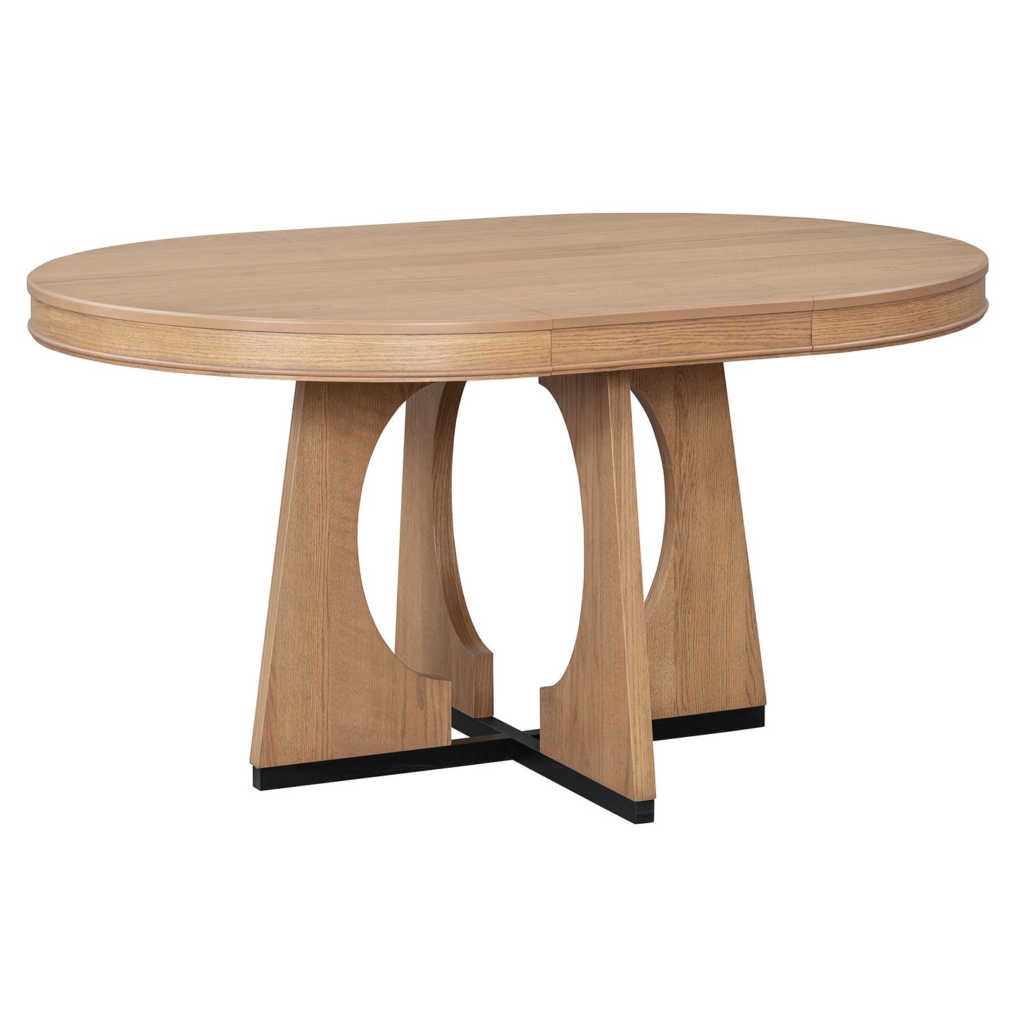 TREXM Round Dining Table for 4 with Chairs Set, Extendable Dining Table Set with 16' Removable Middle Leaf, 5 Piece Retro Dining Table Set Unique Geometric Design for Kitchen, Dining Room (Natural) - 1st Choice Furniture Direct