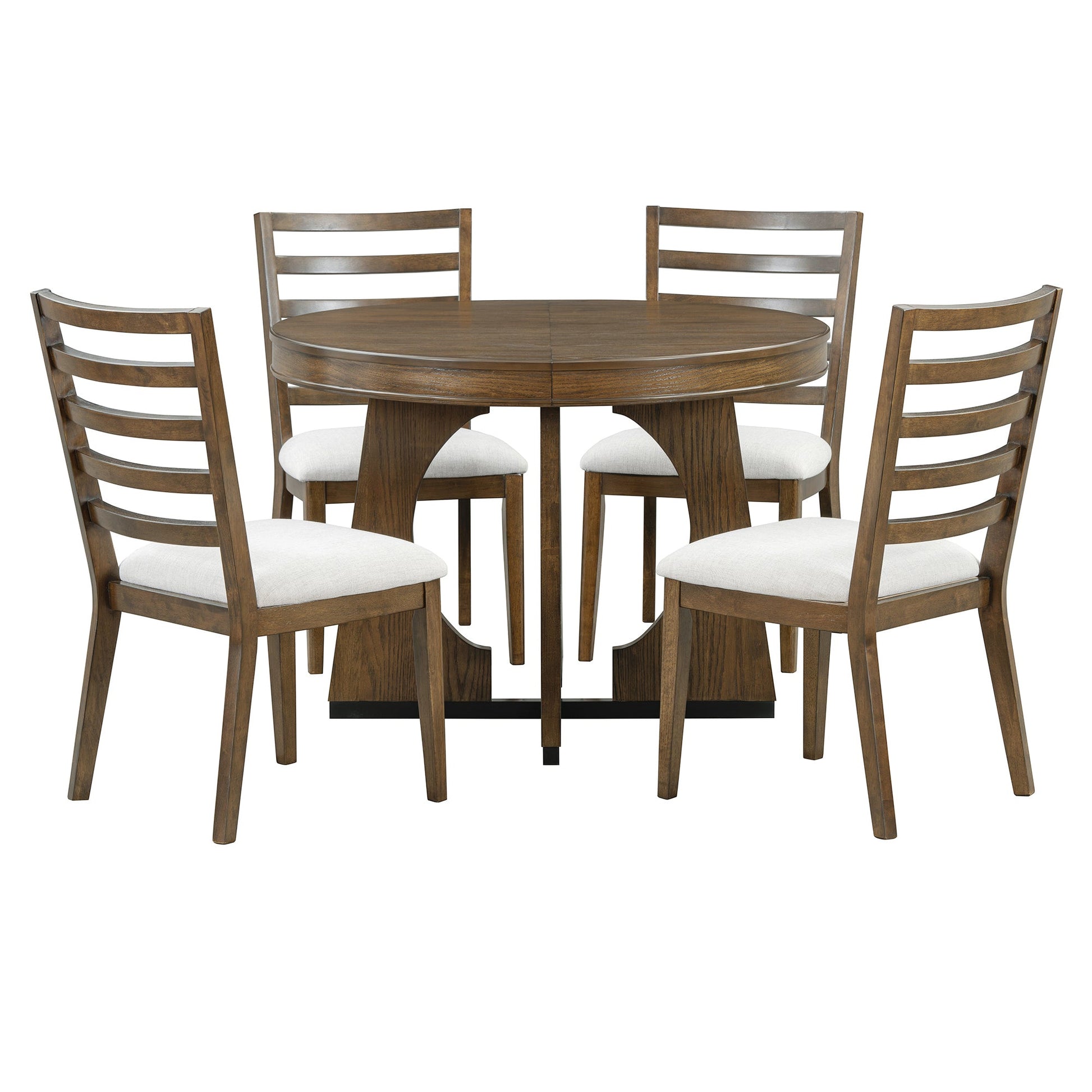 TREXM Round Dining Table for 4 with Chairs Set, Extendable Dining Table Set with 16' Removable Middle Leaf, 5 Piece Retro Dining Table Set Unique Geometric Design for Kitchen, Dining Room (Walnut) - 1st Choice Furniture Direct