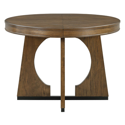 TREXM Round Dining Table for 4 with Chairs Set, Extendable Dining Table Set with 16' Removable Middle Leaf, 5 Piece Retro Dining Table Set Unique Geometric Design for Kitchen, Dining Room (Walnut) - 1st Choice Furniture Direct