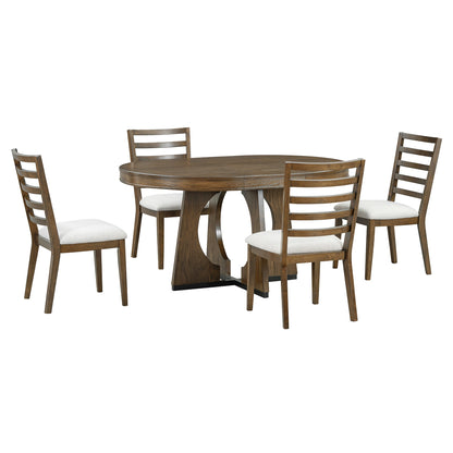 TREXM Round Dining Table for 4 with Chairs Set, Extendable Dining Table Set with 16' Removable Middle Leaf, 5 Piece Retro Dining Table Set Unique Geometric Design for Kitchen, Dining Room (Walnut) - 1st Choice Furniture Direct